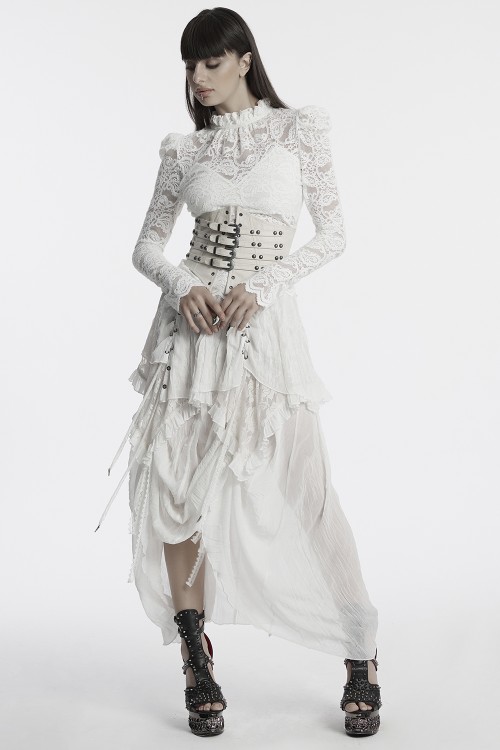 Victorian Ghost Lace Top in White - Punk Rave