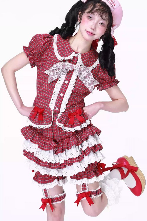 Shorts Pololos Retro Showa de Tartán Rojo ~ SOS MEME CLUB