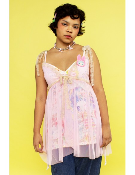 STRAWBERRY JELLYFISH Top Vestido Lencero de Tul Rosa ~ Ren x Mad Choco