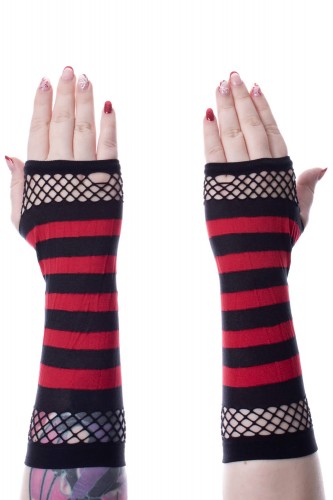 Striped Mesh Sleeves Black x Red - Poizen Industries