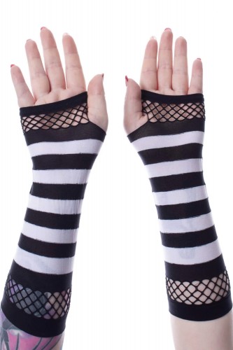 Striped Mesh Sleeves Black x White - Poizen Industries 2