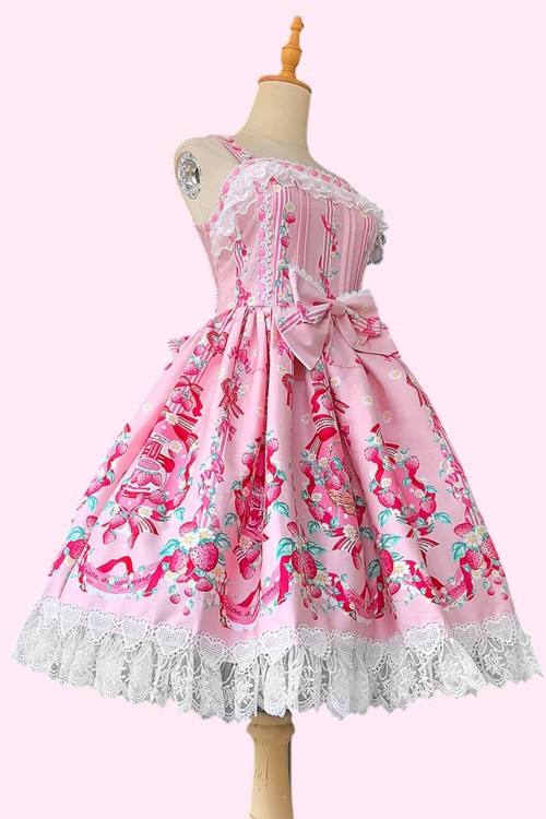 Vestido Lolita JSK Strawberry Ribbon + Lazo - Rosa