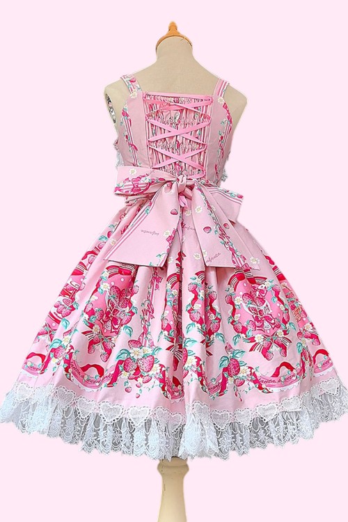 Vestido Lolita JSK Strawberry Ribbon + Lazo - Rosa