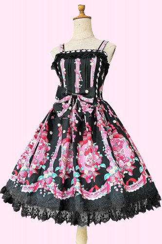 Vestido Lolita JSK Strawberry Ribbon + Lazo - Negro