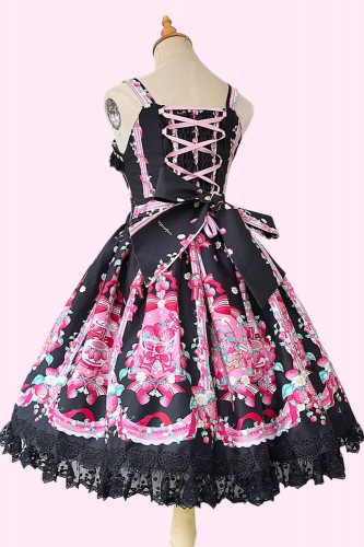 Strawberry Ribbon Lolita JSK Dress + Headbow - Black 2