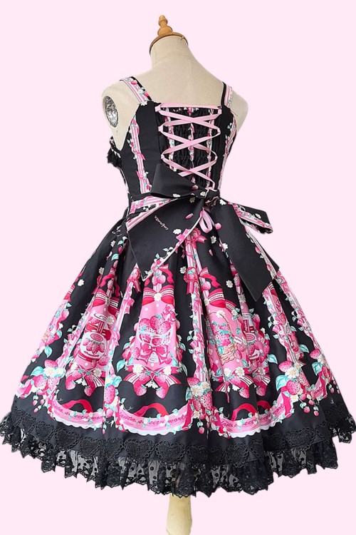 Vestido Lolita JSK Strawberry Ribbon + Lazo - Negro