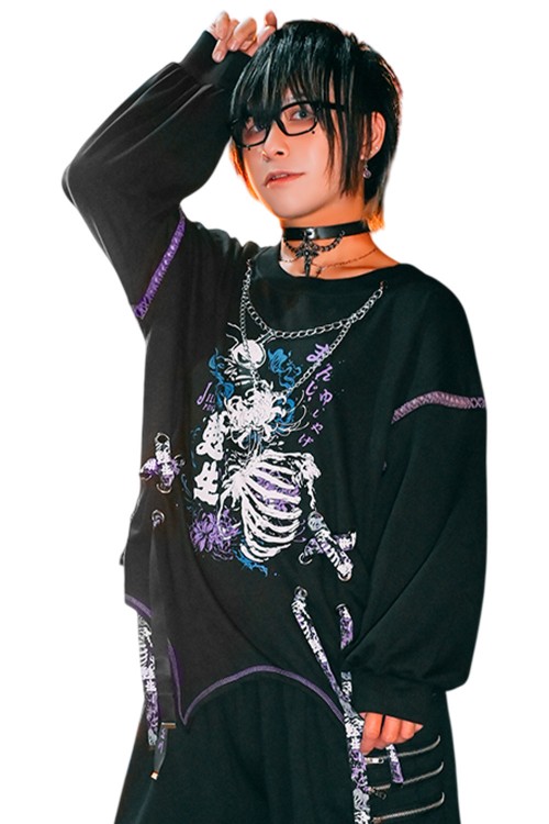 Deadly Higanbana Long Sleeve Top Black x Purple - Jill Punk