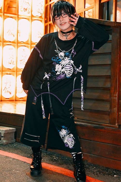 Deadly Higanbana Long Sleeve Top Black x Purple - Jill Punk