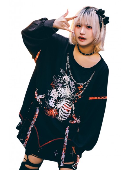 Deadly Higanbana Long Sleeve Top Black x Red - Jill Punk