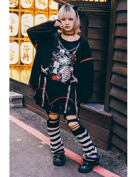 Deadly Higanbana Long Sleeve Top Black x Red - Jill Punk