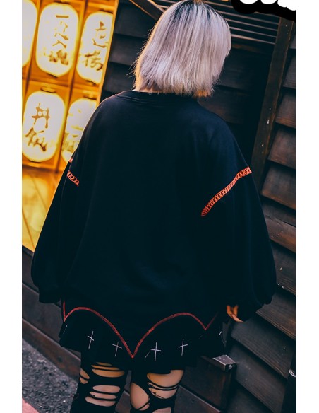 Deadly Higanbana Long Sleeve Top Black x Red - Jill Punk