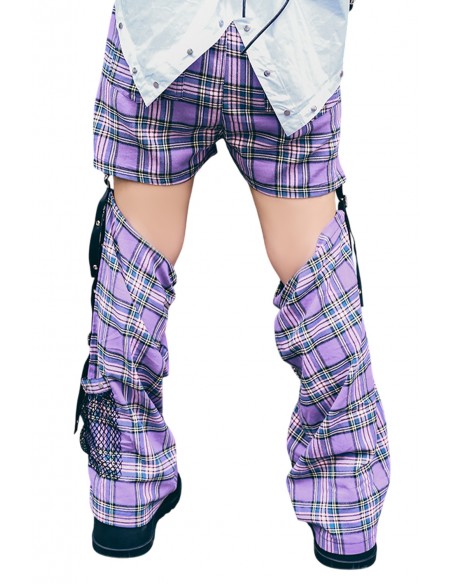 Heartthrob Shorts with Leg Warmers Purple Tartan - Jill Punk