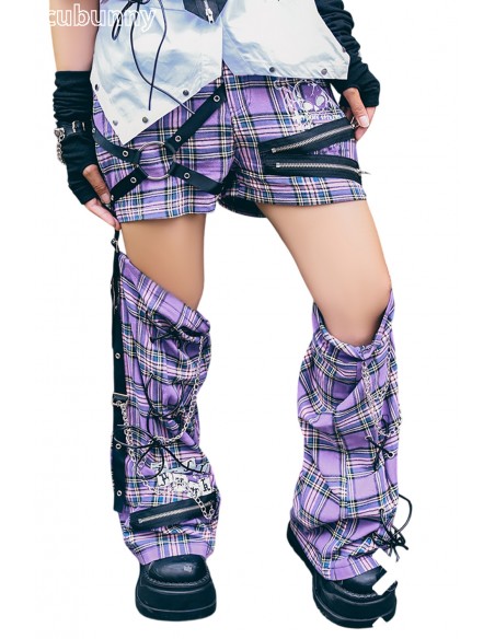 Heartthrob Shorts with Leg Warmers Purple Tartan - Jill Punk
