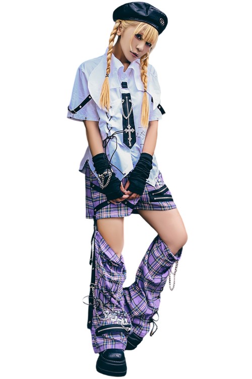 Short con Calentadores Heartthrob Tartán Lila - Jill Punk