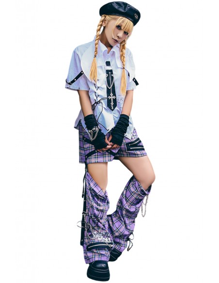 Heartthrob Shorts with Leg Warmers Purple Tartan - Jill Punk