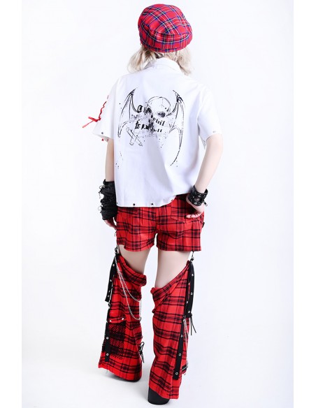 Heartthrob Shorts with Leg Warmers Red Tartan - Jill Punk