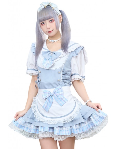 White Rabbit Cafe Dress in Blue x White - Jill Punk