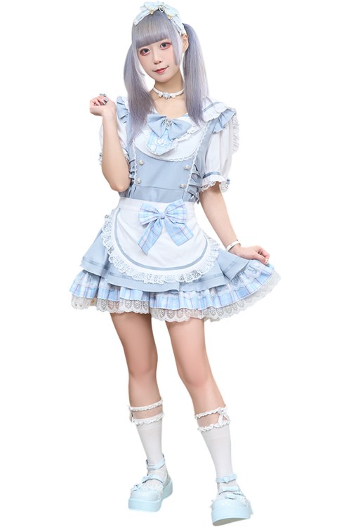 White Rabbit Cafe Dress in Blue x White - Jill Punk