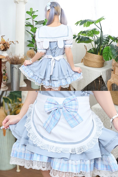 White Rabbit Cafe Dress in Blue x White - Jill Punk