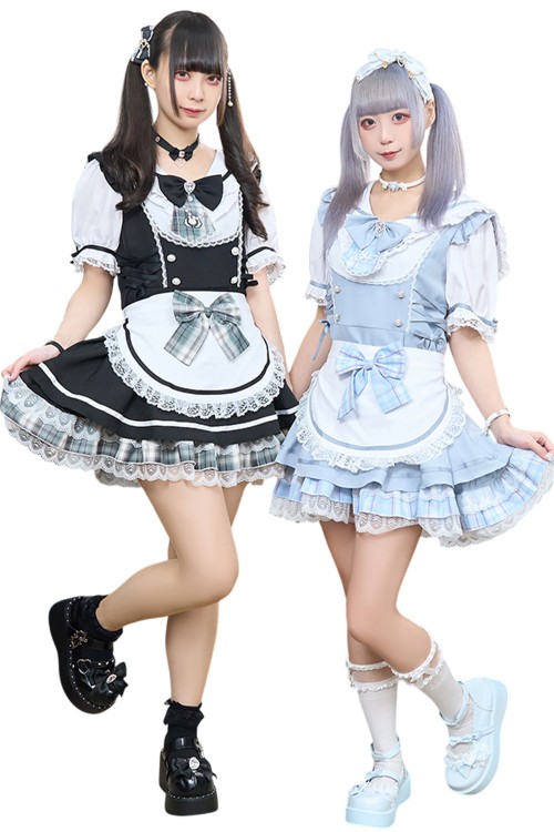 White Rabbit Cafe Dress in Blue x White - Jill Punk