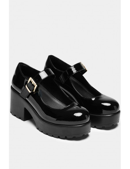 Black Vinyl Strap Mary Janes - Koi Footwear