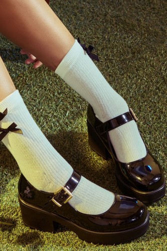 Black Vinyl Strap Mary Janes - Koi Footwear 2