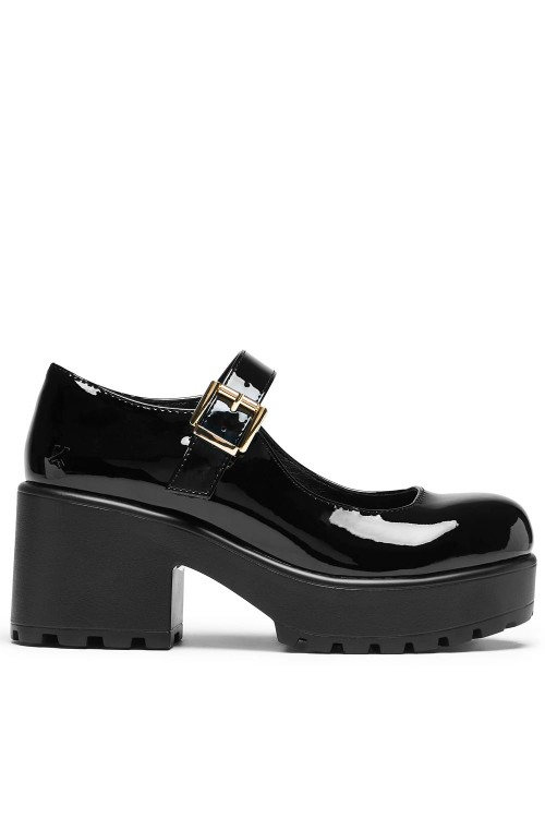 Black Vinyl Strap Mary Janes - Koi Footwear