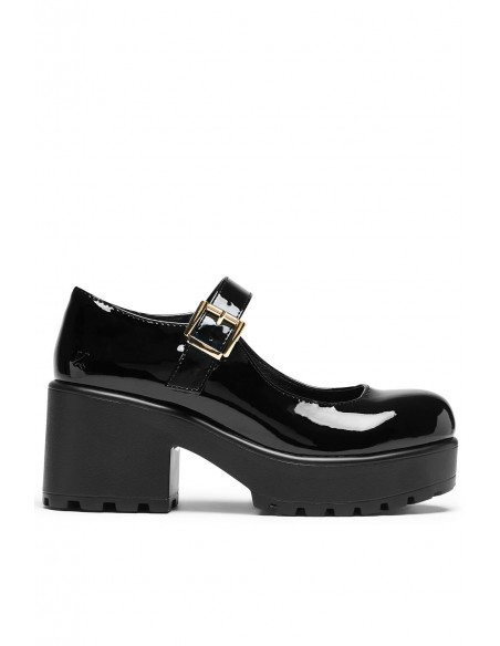 Black Vinyl Strap Mary Janes - Koi Footwear