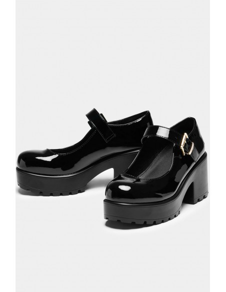 Black Vinyl Strap Mary Janes - Koi Footwear