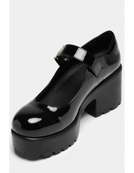 Black Vinyl Strap Mary Janes - Koi Footwear
