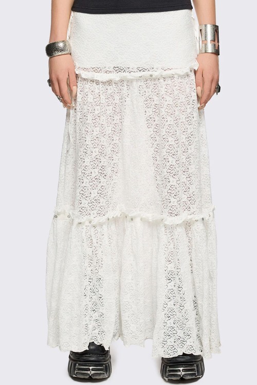 Falda Larga de Encaje Blanco Alice - Minga London