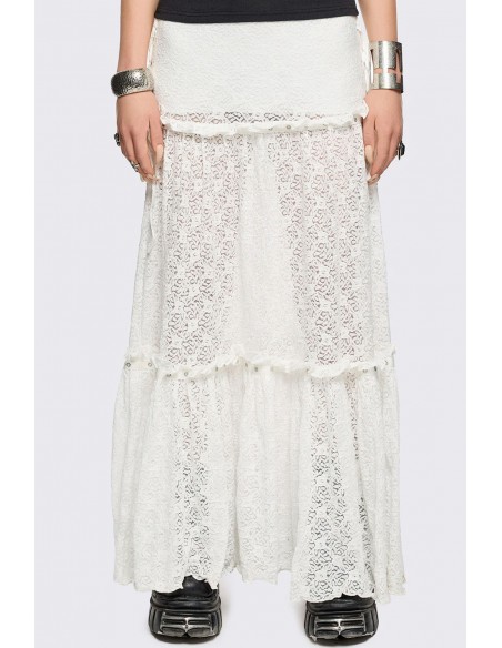 Falda Larga de Encaje Blanco Alice - Minga London