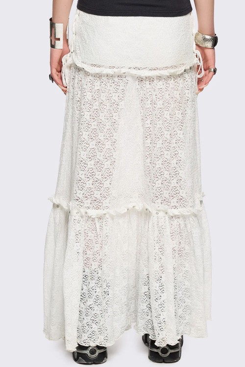 Falda Larga de Encaje Blanco Alice - Minga London
