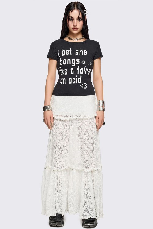 Alice White Lace Long Skirt - Minga London