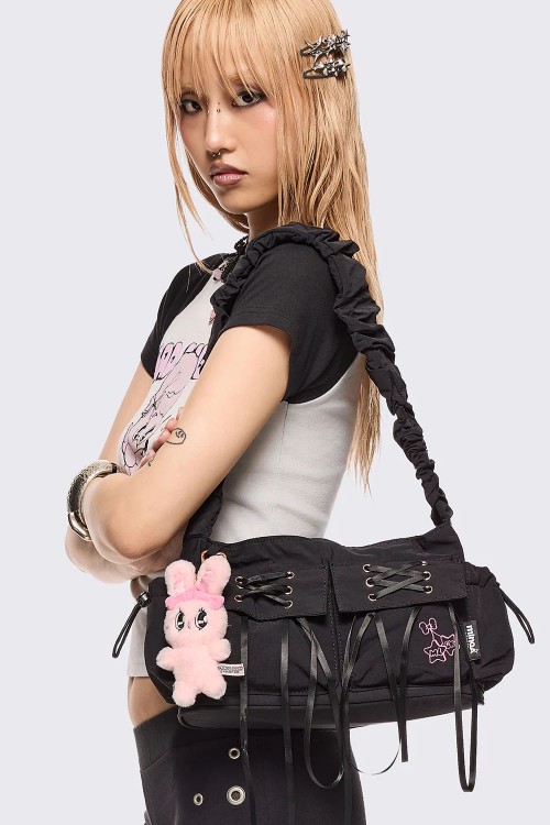 MINGA LONDON バック Faux Leather Spiked Multipocket Shoulder Bag in Black | Minga