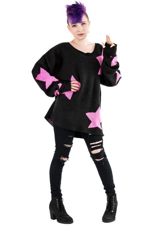 Seeing Stars Jersey in Black x Pink - Heartless