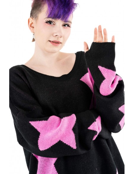 Seeing Stars Jersey in Black x Pink - Heartless