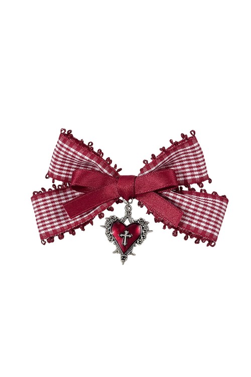 Gothic Lolita Heart Bow Hairclip in Red
