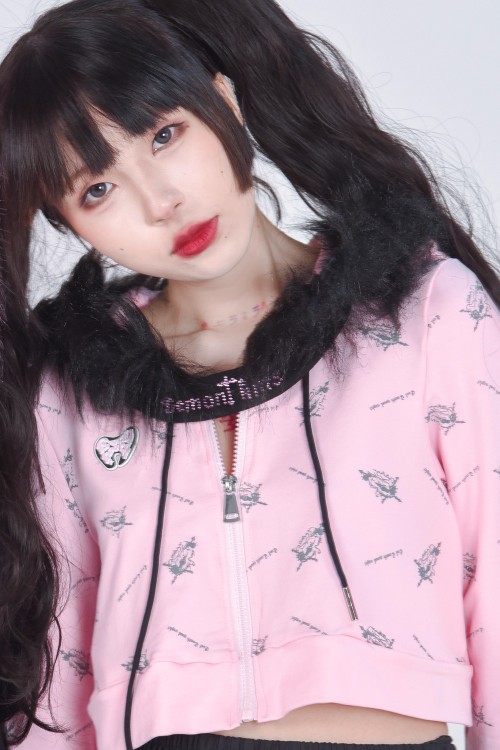 Chaqueta con Capucha Punk Goth Rosa x Negro - Evil Tooth