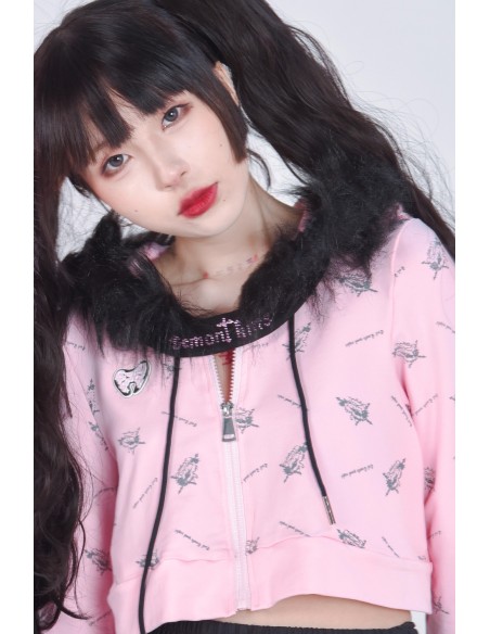 Chaqueta con Capucha Punk Goth Rosa x Negro - Evil Tooth