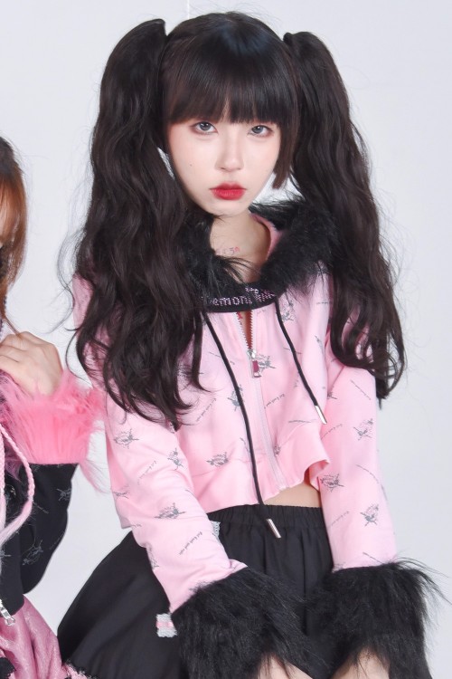 Chaqueta con Capucha Punk Goth Rosa x Negro - Evil Tooth