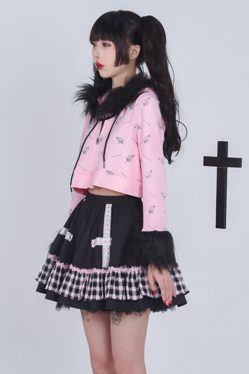 Chaqueta con Capucha Punk Goth Rosa x Negro - Evil Tooth