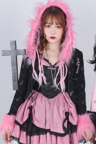 Black x Pink Punk Goth Hooded Jacket - Evil Tooth