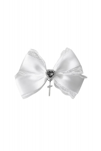 White Satin Lace Cross Bow