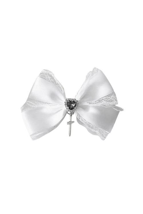 White Satin Lace Cross Bow Hairclip