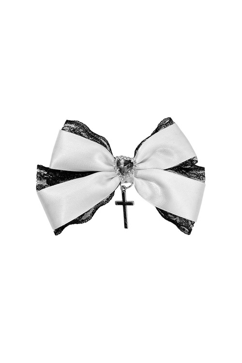 Lazo Para la Cabeza Satin Lace Cross Blanco x Negro