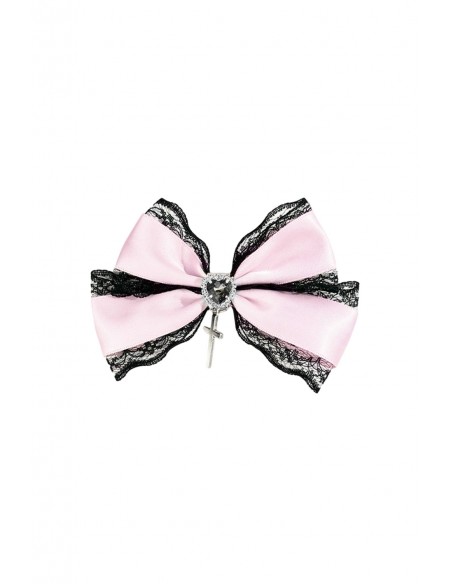 Satin Lace Cross Bow Pink x Black Harclip