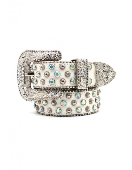 White & Aura Rhinestone Belt