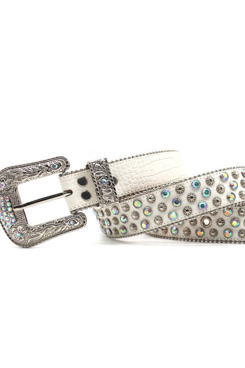 White & Aura Rhinestone Belt