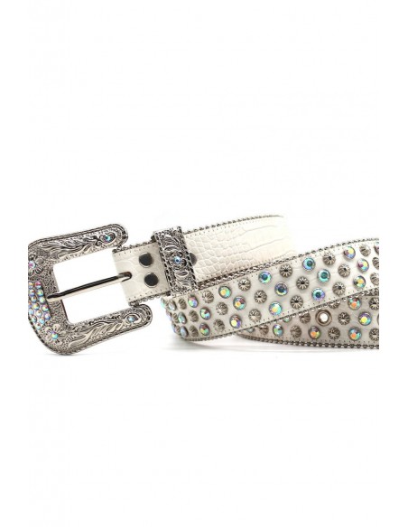 White & Aura Rhinestone Belt